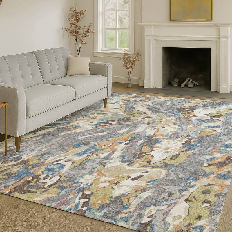 Machine Washable Indoor/ Outdoor Brushstrokes Chantille Rug