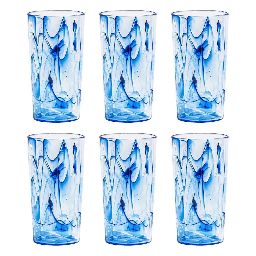 Abode Homewares Aegean Swirl Jumbo, Blue, 23 oz. Set of 6 Acrylic Drinkware