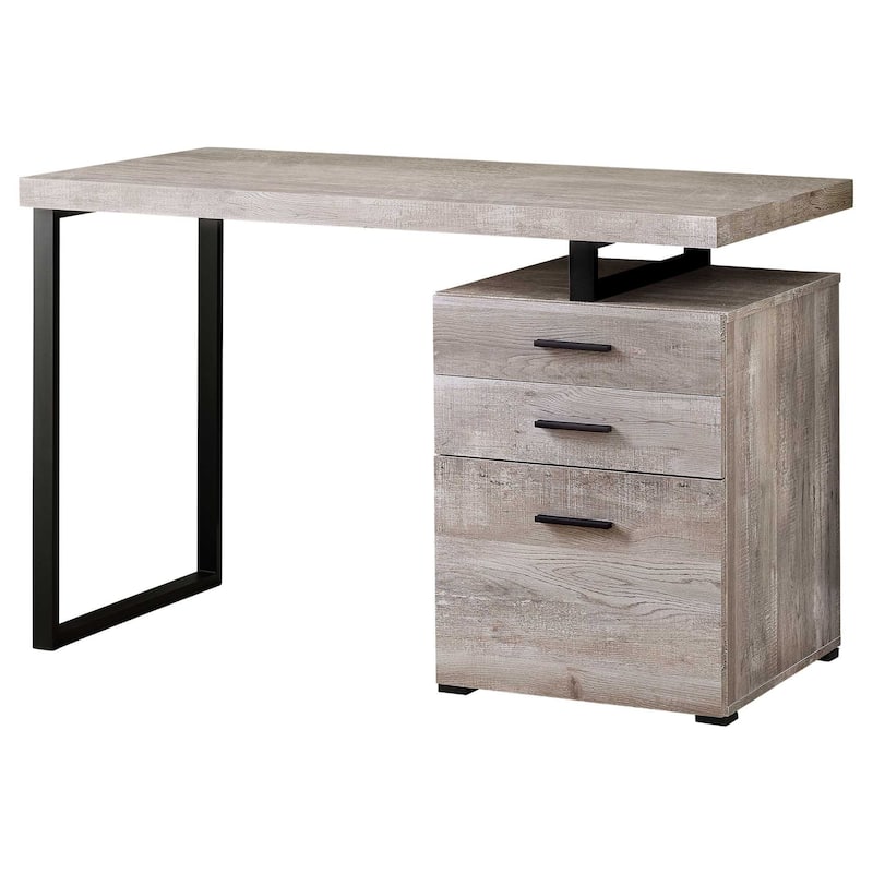 Wood Computer Desk with Drawers and Metal Pedestal Base