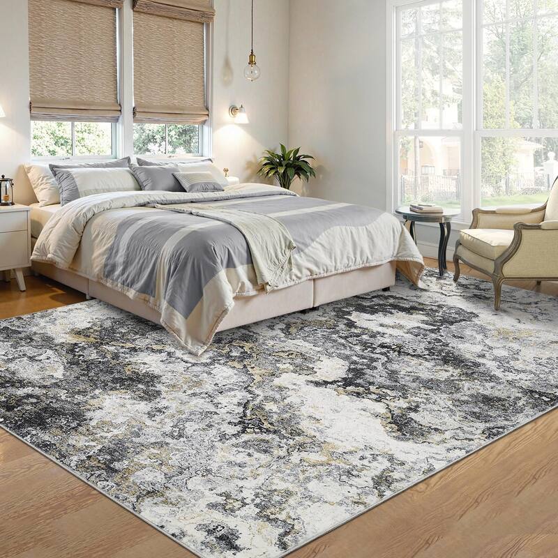 Machine Washable Area Rugs for Living Room, Modern Abstract Bedroom Rug, Low Pile Non-Slip Carpet