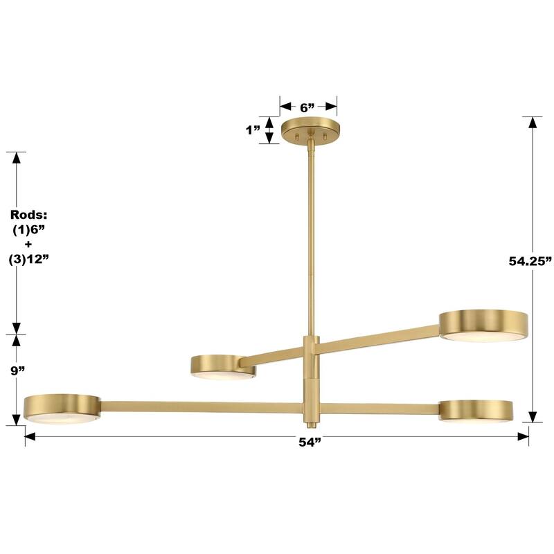 Orson 4 Light Modern Gold Chandelier - 54"W x 9"H x 7"D
