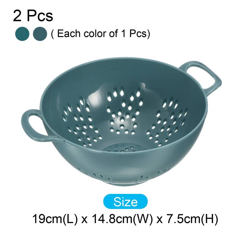 Mini Colanders Fruit Vegetable Sieve Colander Bowl Drainer Strainer-2PCS - Light Blue+Army Green - 19cm x 14.8cm x 7.5cm