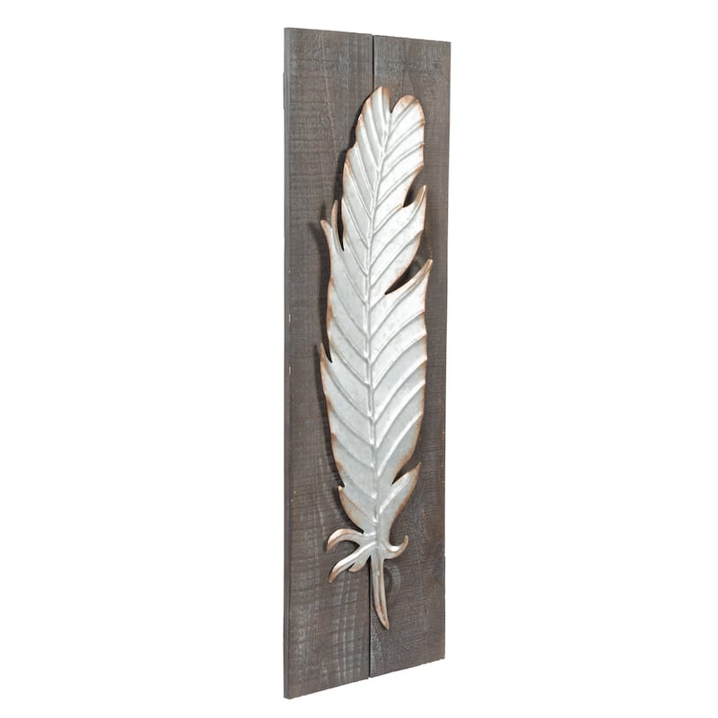 Wood Wall Décor with Metal Feather - 9.75" x 30"