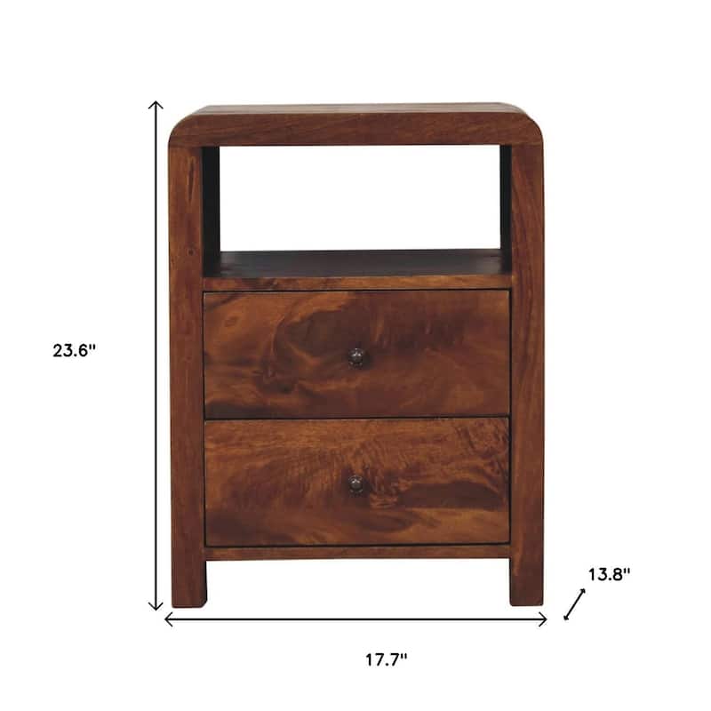 HomeRoots 24" Chestnut Solid Wood Two Drawer Nightstand