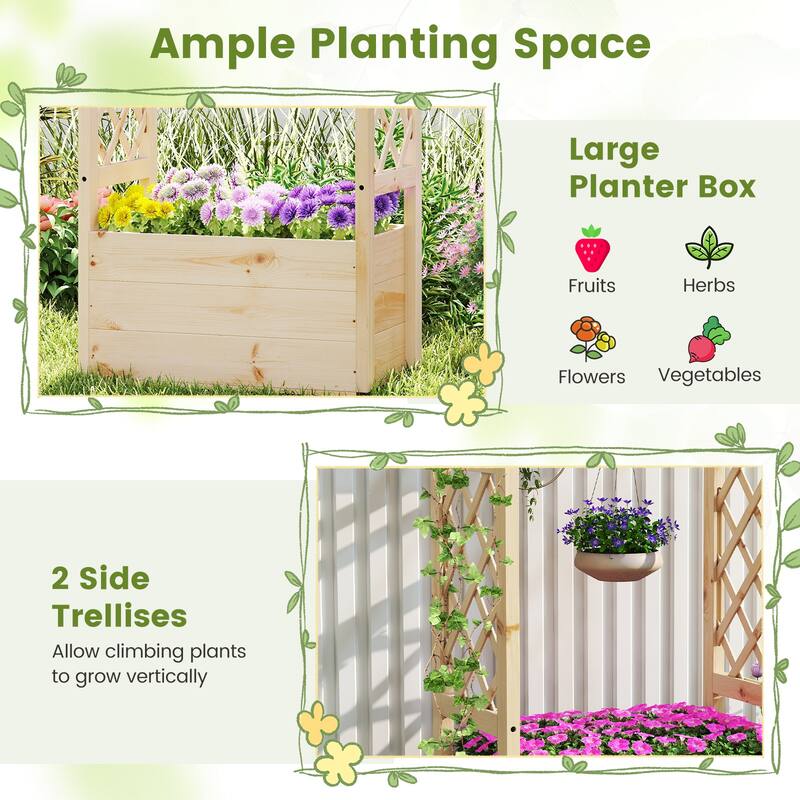 Gymax Wooden Raised Garden Bed/ Lattice Trellises Hanging Roof