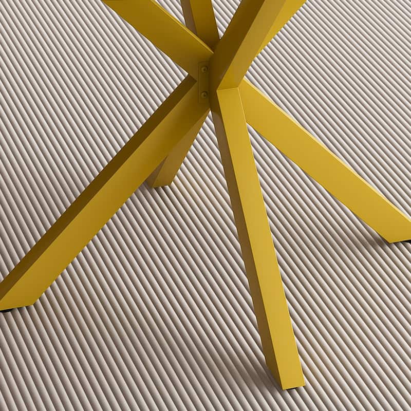 Modern and simple round dining table with extendable blades, carbon steel X-shaped base, sturdy and durable(4-6 people)