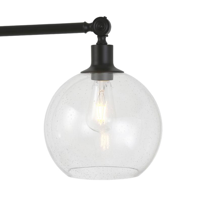Black Steel Reading Floor Lamp with Seeded Glass Globe, Smart Control and Foot Switch - 30.75” x 32.75” x 60.63” (D x W x H)