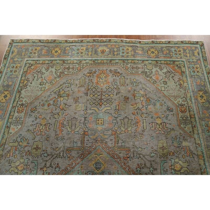 Hand Knotted Oriental 100% Wool Carpet Traditional Medallion Greys & Charcoal Tabriz Area Rug - 9' 9'' X 6' 5''