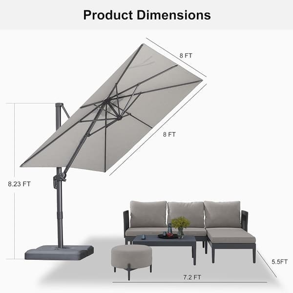 dimension image slide 4 of 13, PURPLE LEAF Stylish UV50+ Fade Resistant Patio Cantilever Umbrella With Base