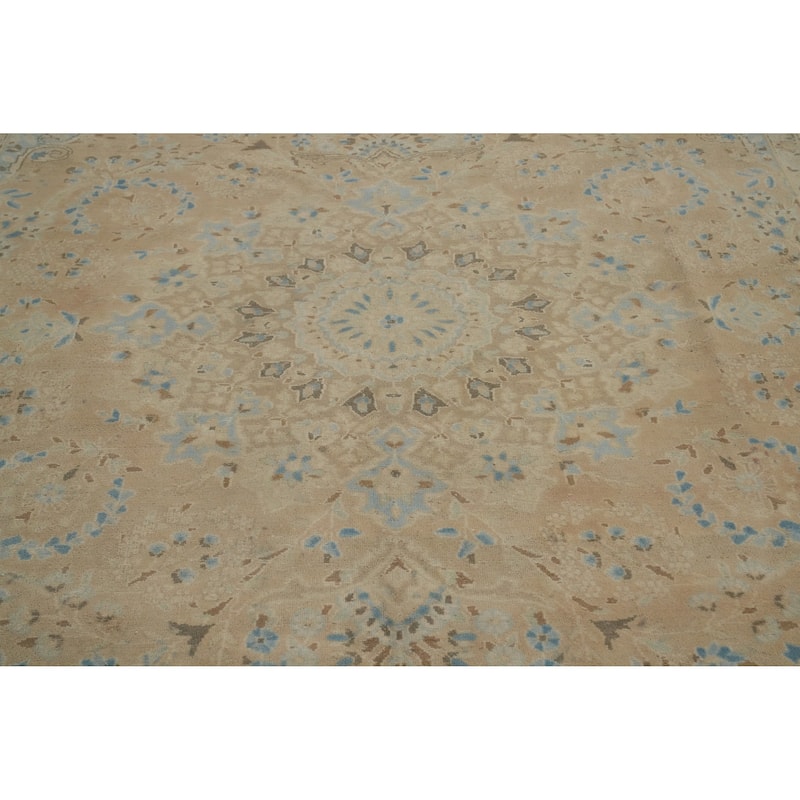 Hand Knotted Oriental 100% Wool Carpet Traditional Floral Beige & Ivories Tabriz Area Rug - 11' 0'' X 8' 1''