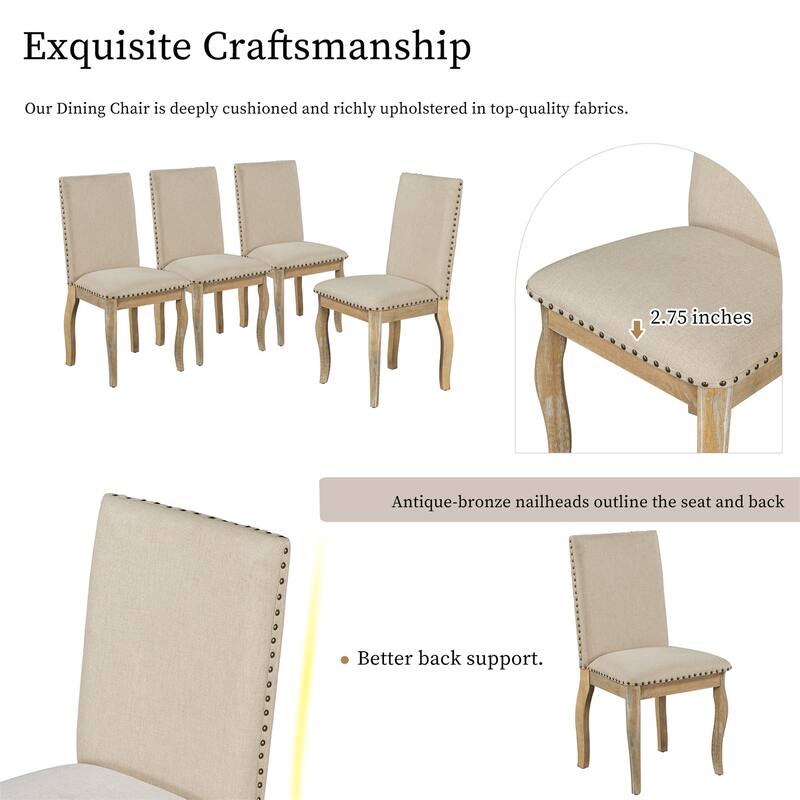 5 Piece Wood Round Extendable Dining Table Set with 4 Upholstered Chairs