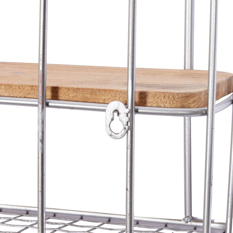 Brown Wood 6 Hangers Wall Hook - S/2 32",26"W