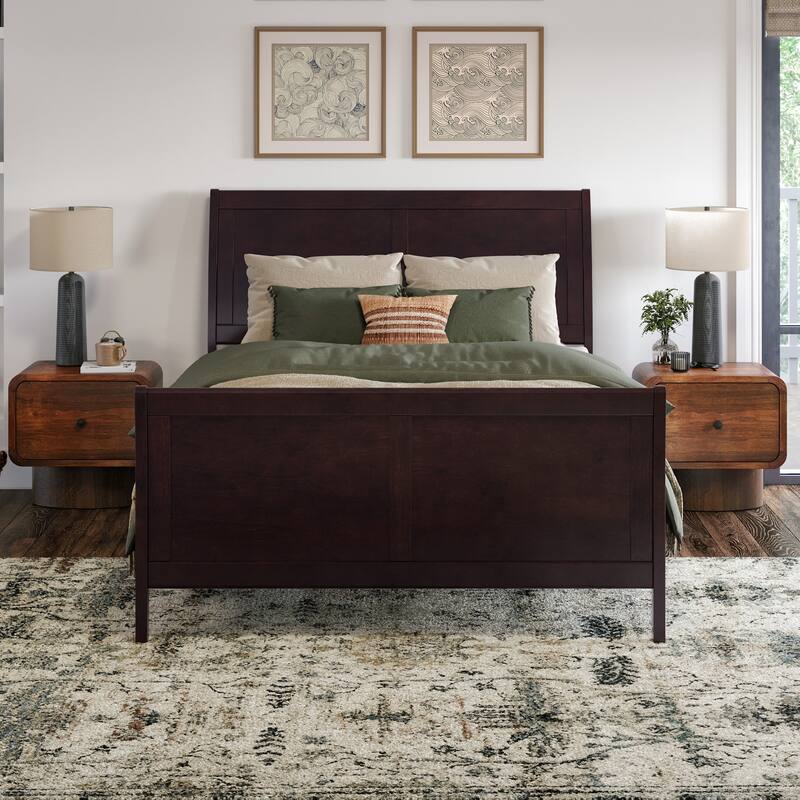 Valencia Solid Wood Low Profile Sleigh Platform Bed with Matching Footboard