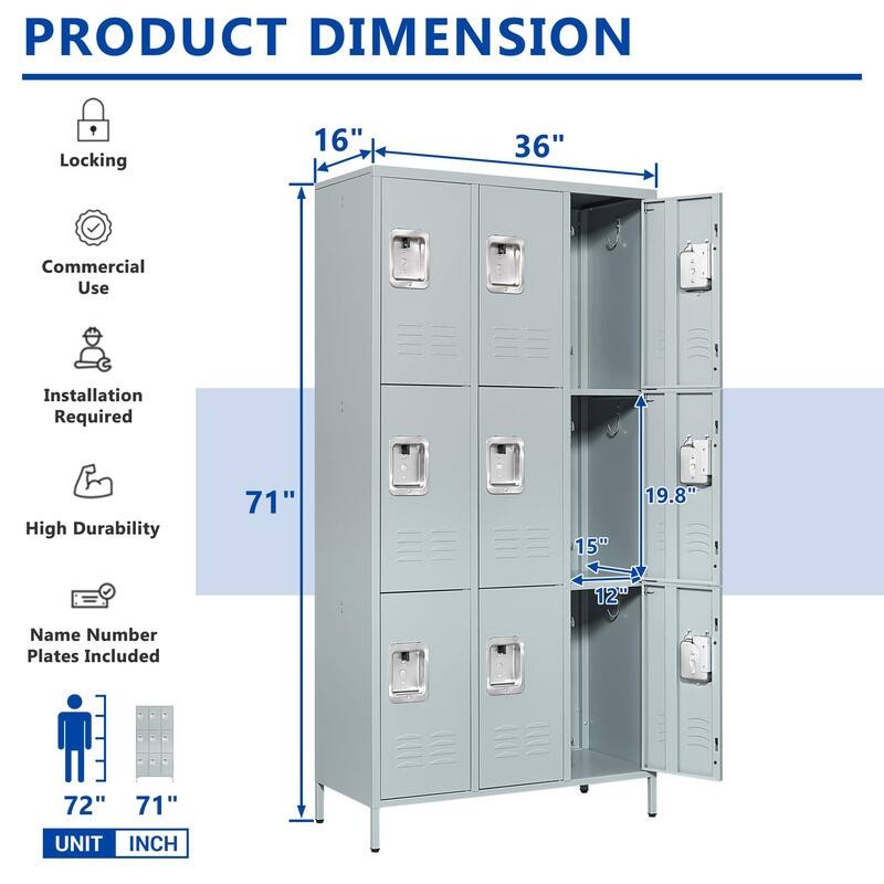 Large Steel Storage Locker with 9 Doors for Employees School Gym