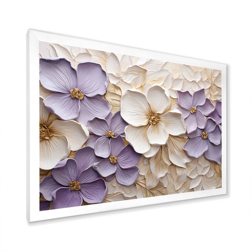 Designart "Purple And White Minimalism Violets " Violets Framed Canvas Art Print