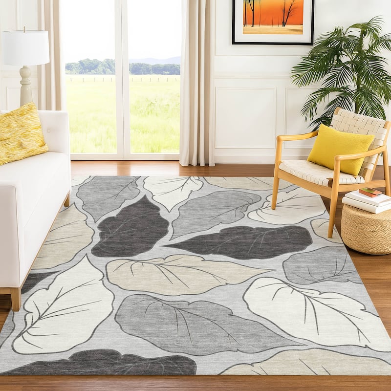 Machine Washable Indoor/ Outdoor Contemporary Floral Chantille Rug