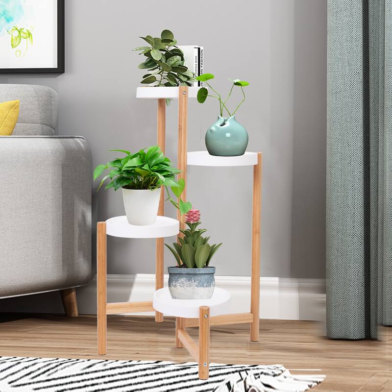 Solid Bamboo Tall Plants Stand Pot Holder Display Rack Indoor&Outdoor