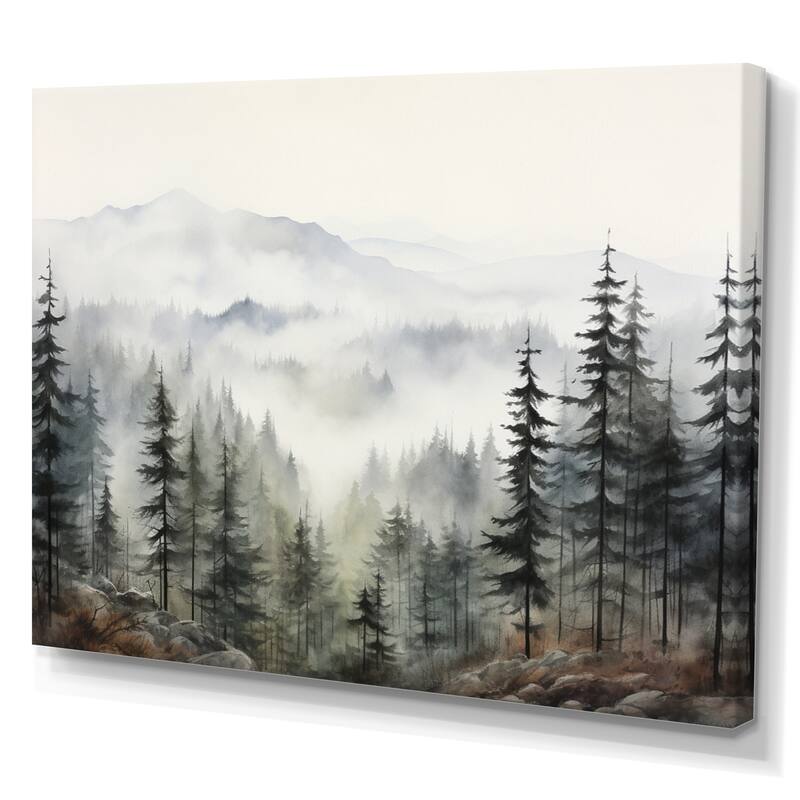 Designart "Pine Tree Misty Mountain II" Floral Wall Art Living Room