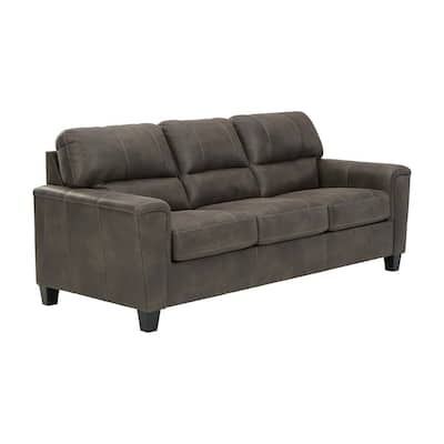 89 Inch Tufted Sofa, Gray Vegan Faux Leather, Stitched Accents, Track Arms