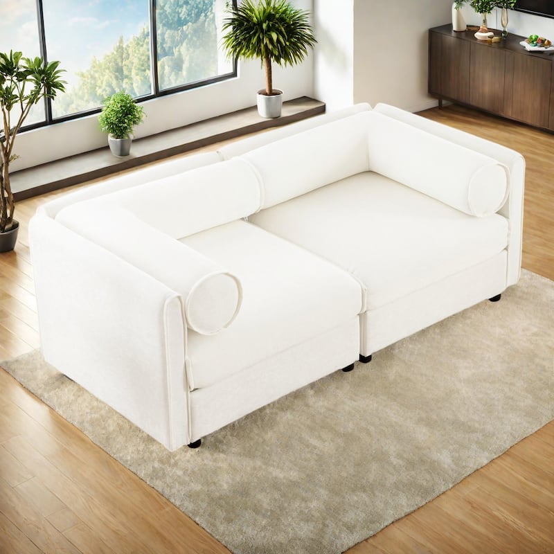 75.5" Chenille Upholstered 2-Seater Modular Sectional Sofa with Storage Seat, DIY Combination - White