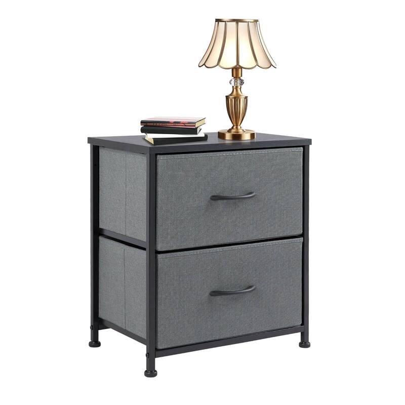 2-Drawer Dresser Chest, Small Fabric Nightstand with Wooden Top and Adjustable Feet,18x20 inch - Grey
