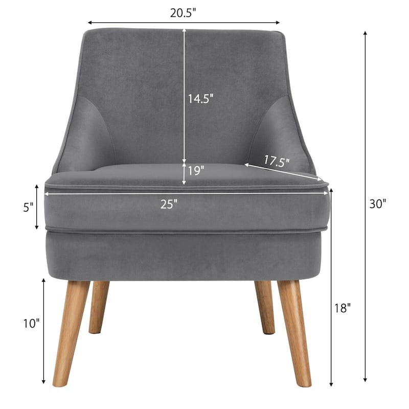 Velvet Upholstered Accent Chair with Rubber Wood Legs - 27" x 25" x 30" (L x W x H)