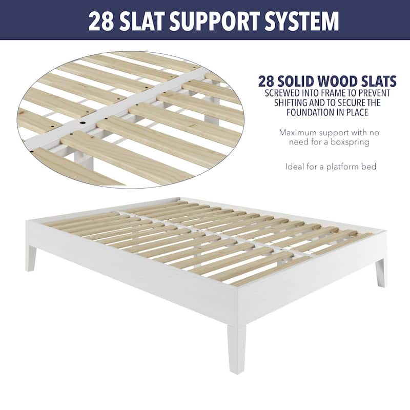 White Queen Platform Bed with Under Bed Storage and 28-Slat Dual-Zone System