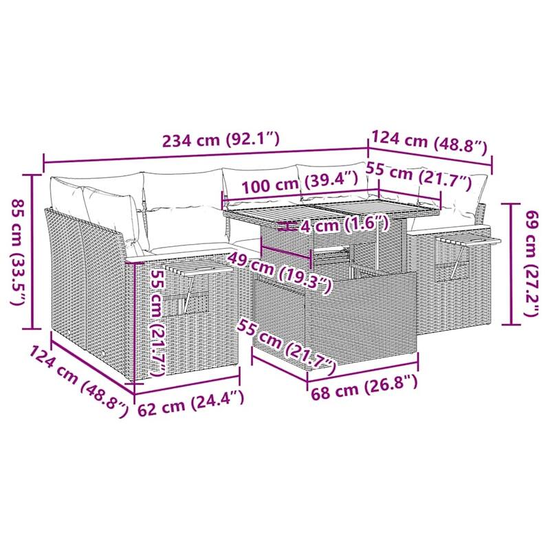 vidaXL Garden Sofa Set Black, Cream White - 21.7 x 39.4 x 28.7 in
