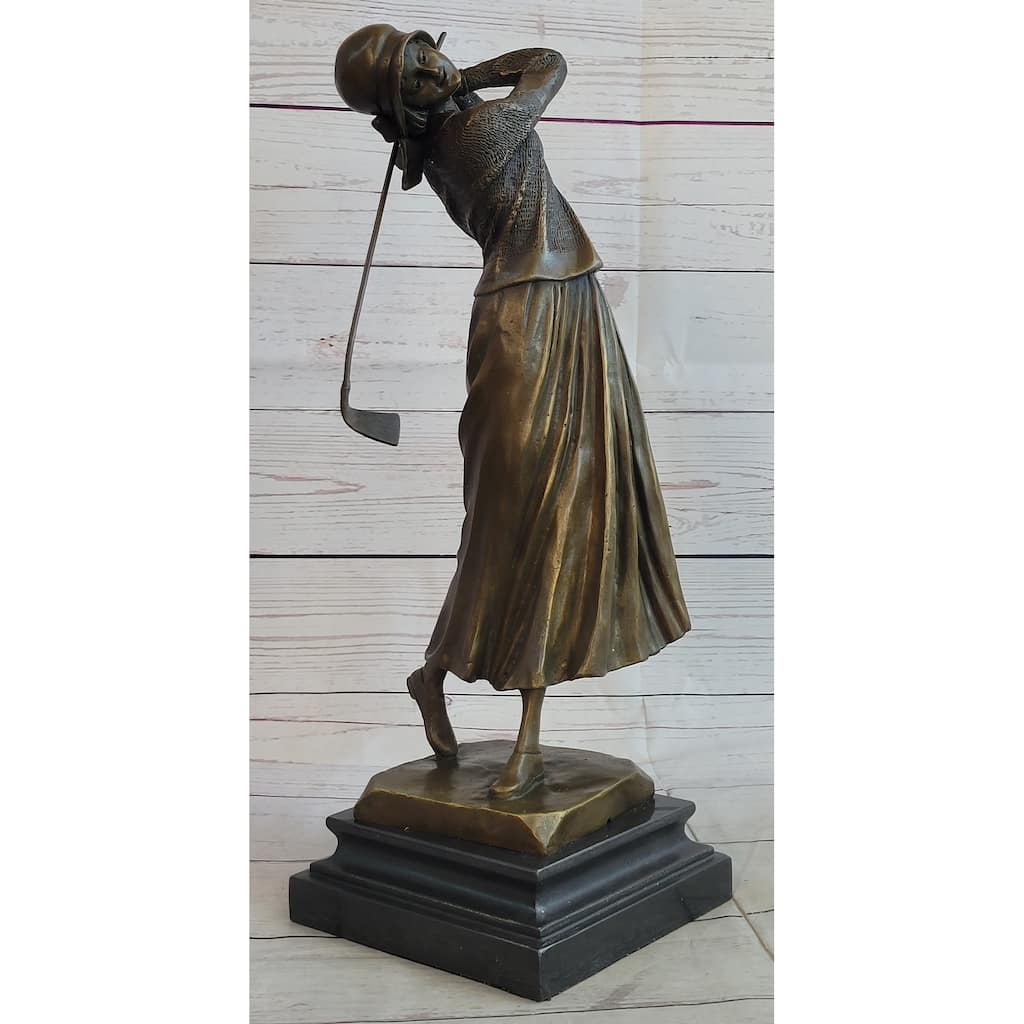 Golf Lover Mothers Day Female Golfer Club Bag Bronze Marble Sculpture Statue