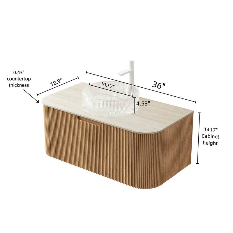 Floating Bathroom Vanity with Transparent Round Glass Basin