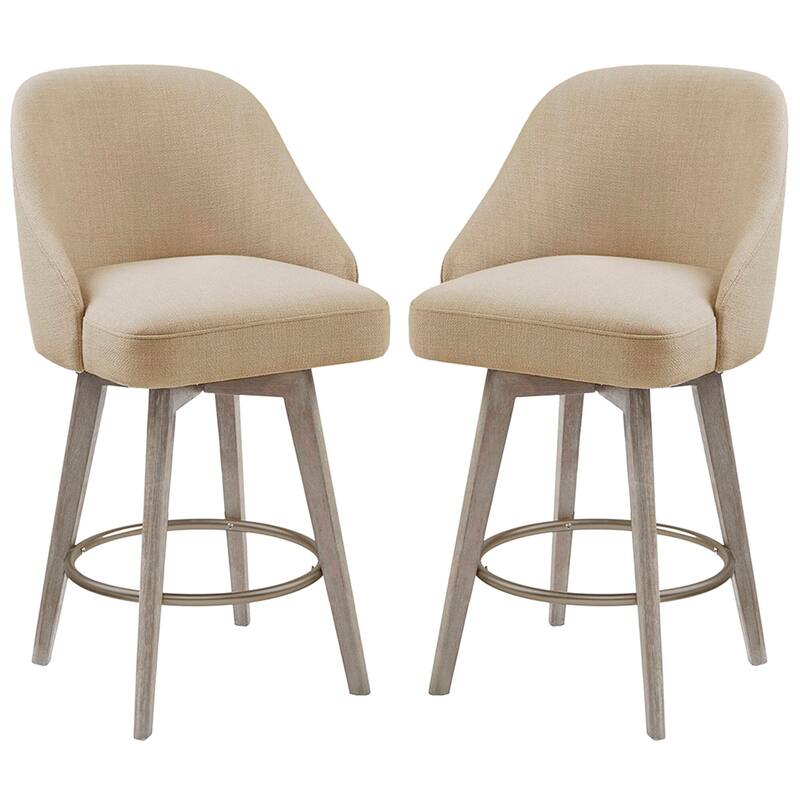 Madison Park Pearce Swivel Upholstered Counter Stool with Solid Wood Legs & Metal Footrest