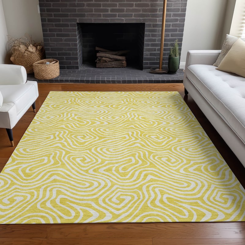 Machine Washable Indoor/ Outdoor Modern Trance Chantille Rug