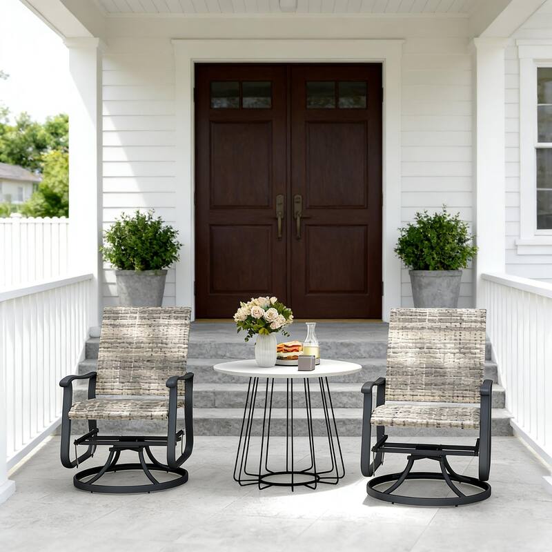 GDFStudio - Sebastian Outdoor Wicker Swivel Glider Chair Set of 2