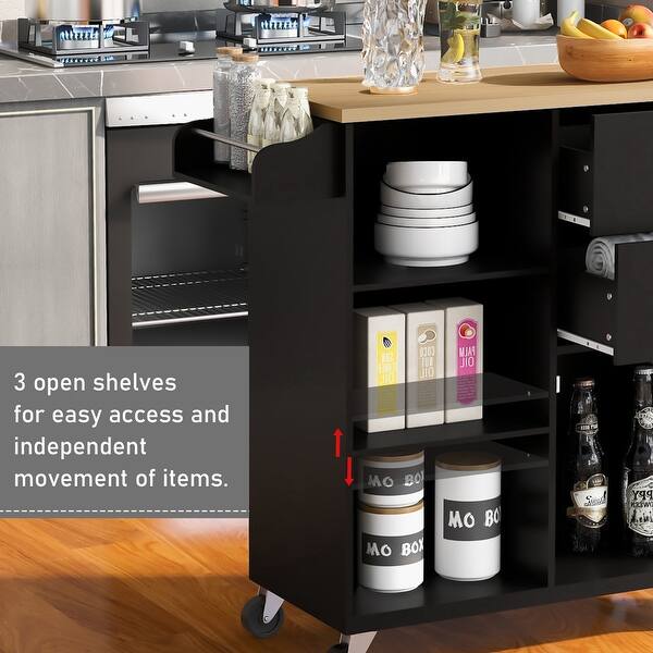 Black Portable Kitchen Island with Drawers Versatile Storage