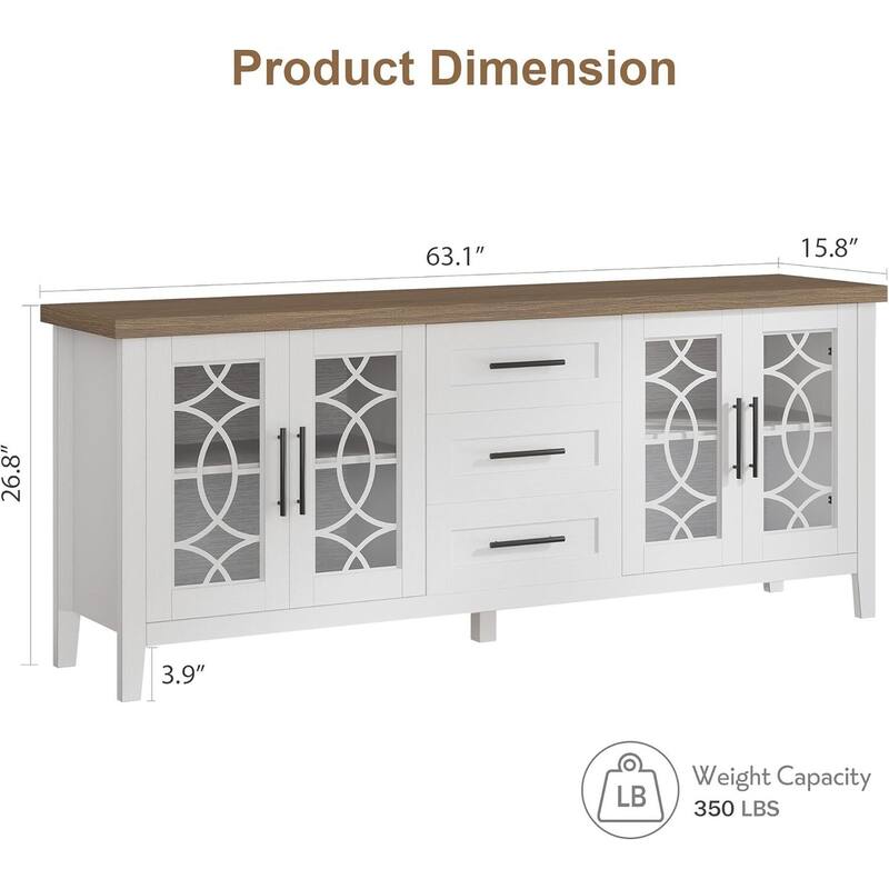 Mid Century TV Stand for 70 Inch, Entertainment Center with Glass Door