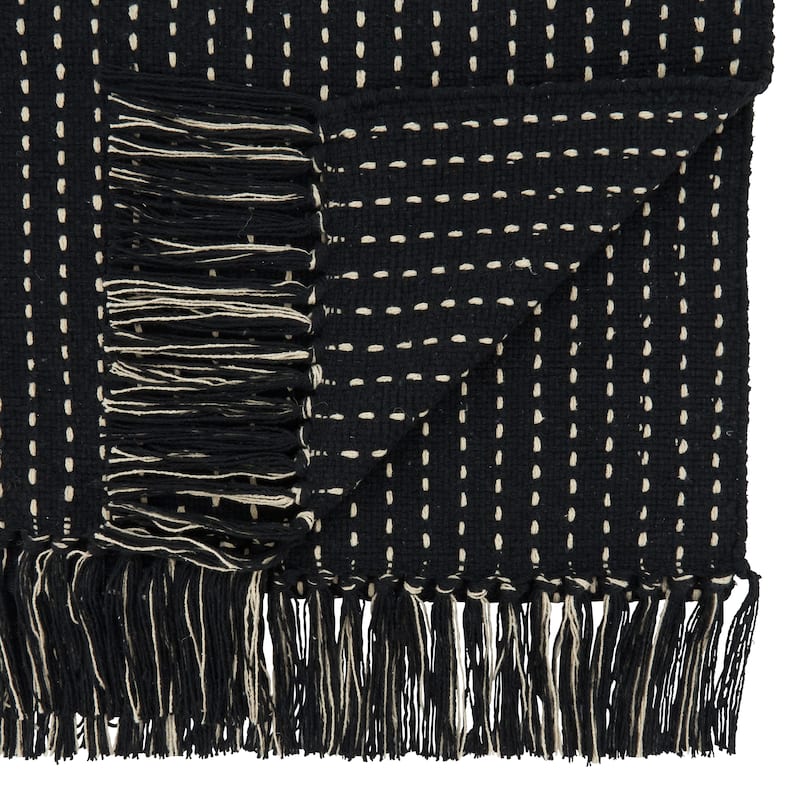 Stitched Design Fringe Table Runner - 16"x72"