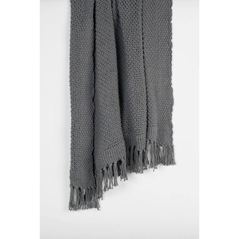 HomeRoots 50" X 60" Gray Cotton Woven Throw Blanket