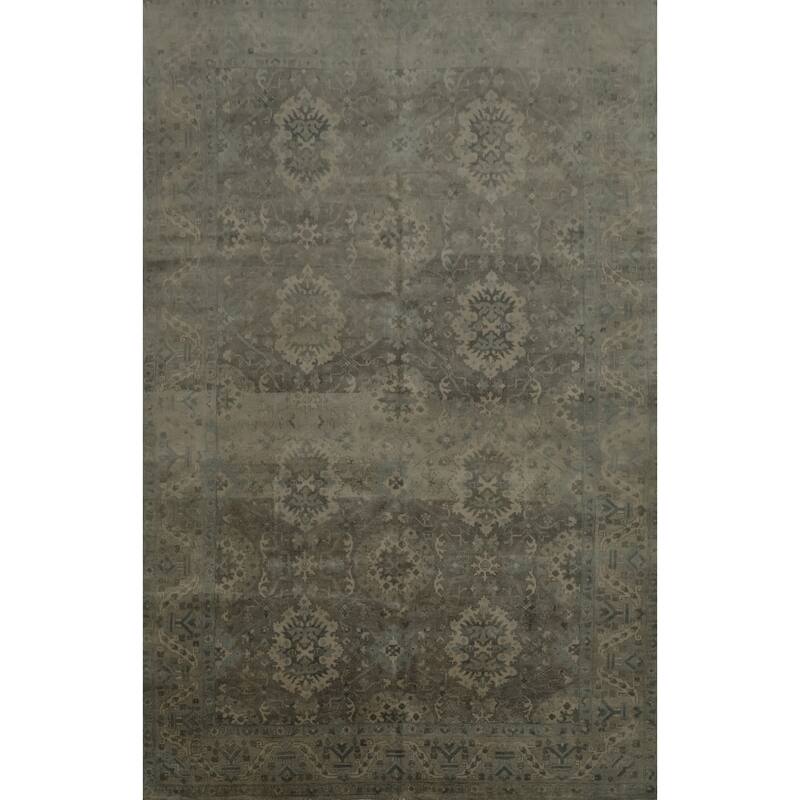 Hand Knotted Oriental 100% Wool Carpet Transitional Floral Greys & Charcoal Oushak Area Rug - 8' 7'' X 6' 0''