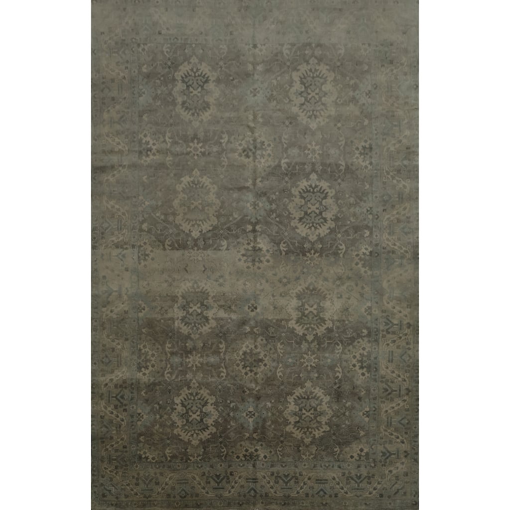 Hand Knotted Oriental 100% Wool Carpet Transitional Floral Greys & Charcoal Oushak Area Rug - 8' 7'' X 6' 0''