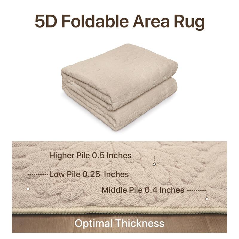 Mcow High-Low Textured Plush Washable Non-Slip Area Rug