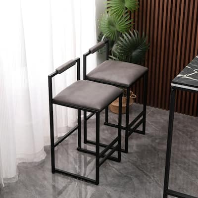 Set of 2 Counter Height Barstools, Armless Kitchen Island Bar Stools with Back, Modern Upholstered Bar Chairs with Metal Frame