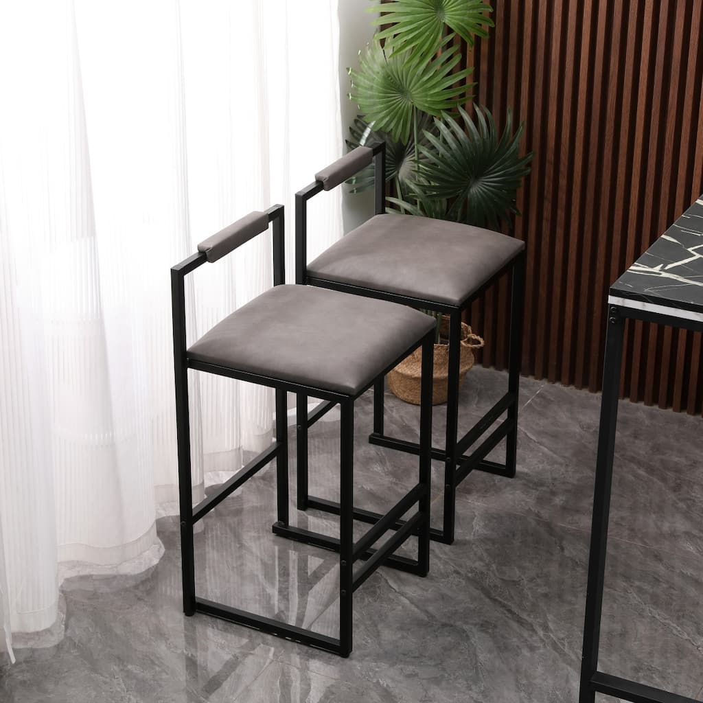Set of 2 Counter Height Barstools, Armless Kitchen Island Bar Stools with Back, Modern Upholstered Bar Chairs with Metal Frame
