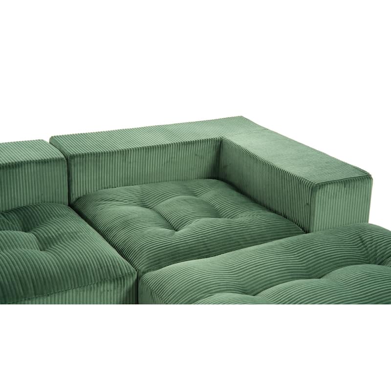 101.18" Corduroy Modular Sectional Sofa with Ottoman, No Assembly Required