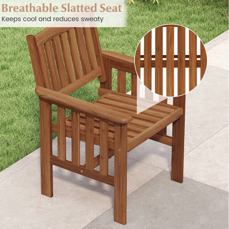 2 Wooden Patio Chairs with Inclined Backrest and Armrests Perfect for Garden Balcony - 25" x 23" x 35"