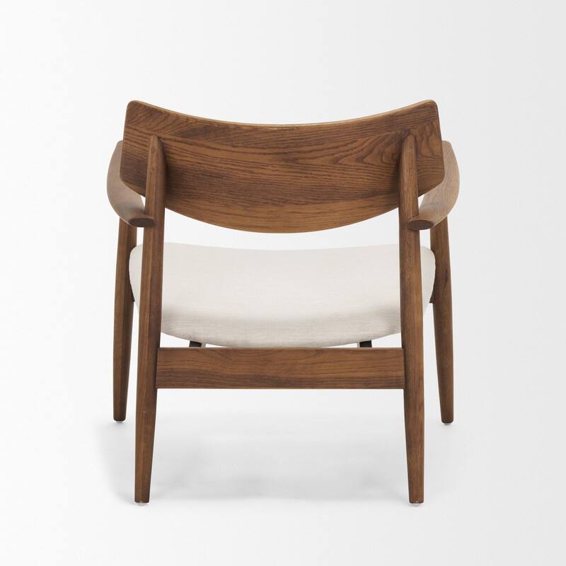 Haggen Medium Brown Oak Wood w/ Cream Fabric Accent Chair - 27.6L x 26.8W x 28.4H
