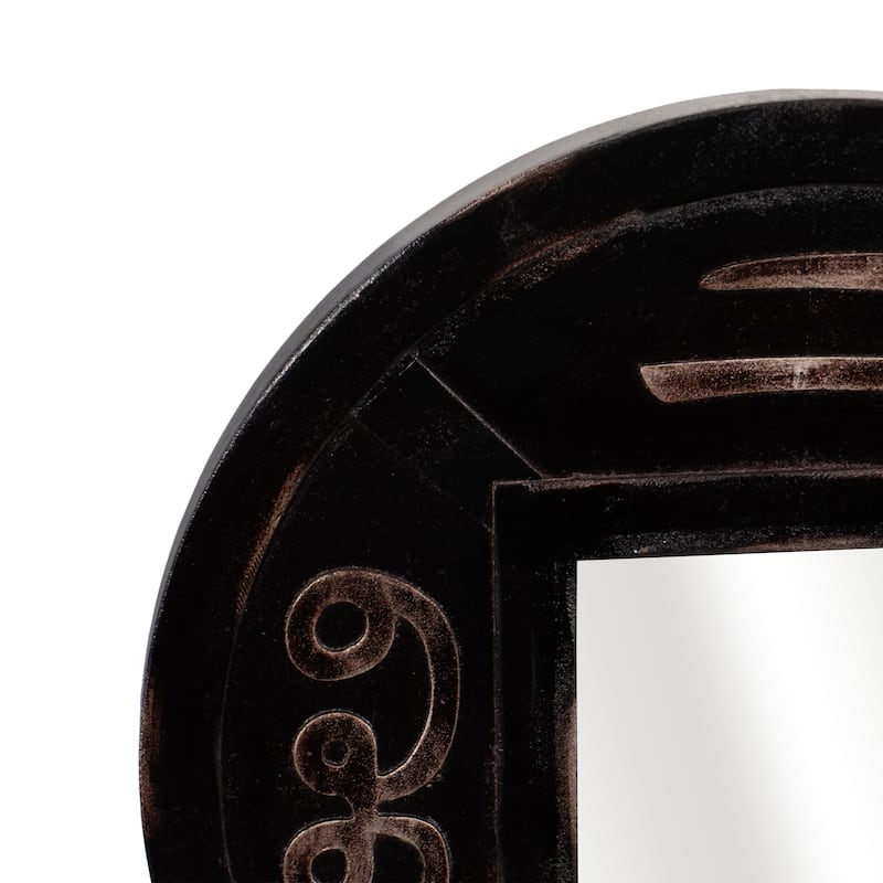 Carved Mirror, Brown 19.75"H - 19.75" x 1.5" x 19.75" - 20" x 2" x 20"