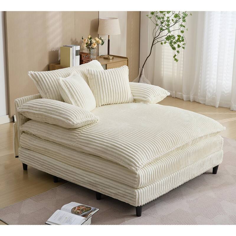 54.75" W Oversized Chaise Lounge Chair Fluffy Cushioned Sofa Bed with 2 Pillows