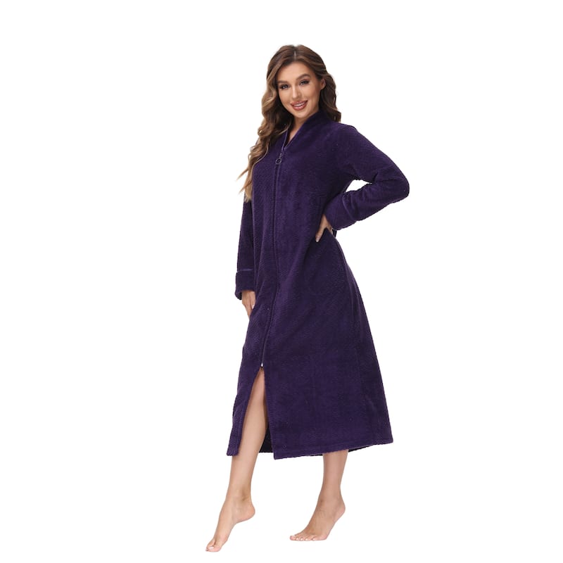 INK+IVY Women's Zip Front Embossed Plush Bathrobe