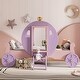 preview thumbnail 2 of 16, Twin Size Princess Bed with Crown and Wheel Decoration, Wooden Platform Carriage Bed Frame with Stair for Kids Bedroom
