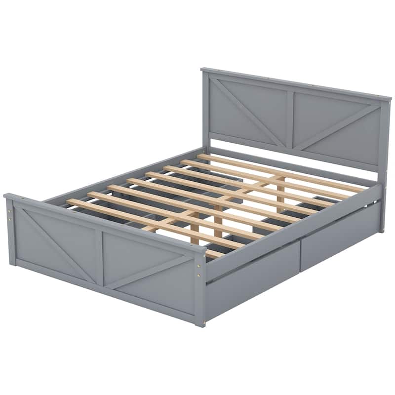 Queen Size Wooden Platform Bed with 4 Storage Drawers and Support Legs